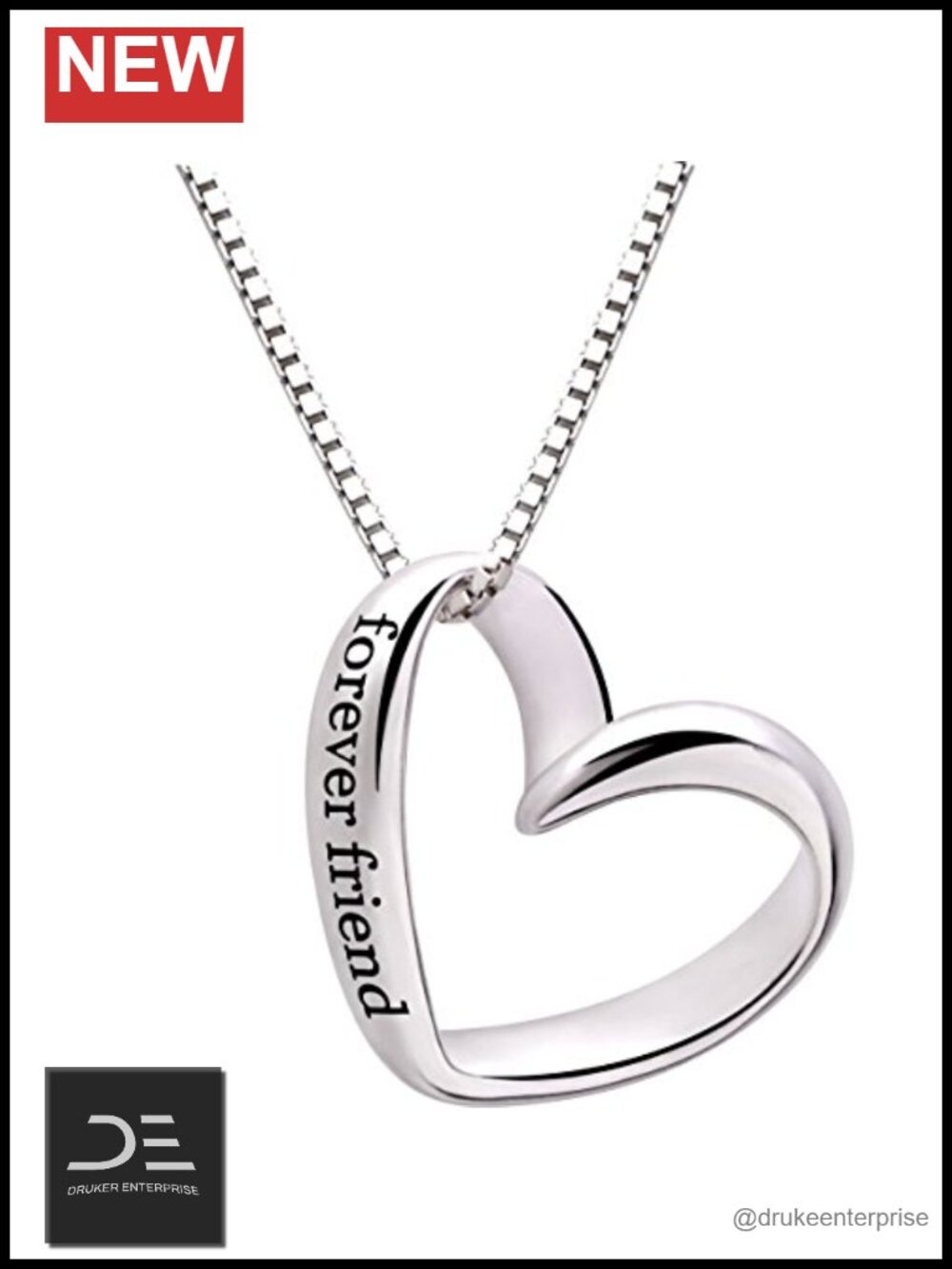 Sterling Silver Love Heart Pendant Necklace Forever Friend